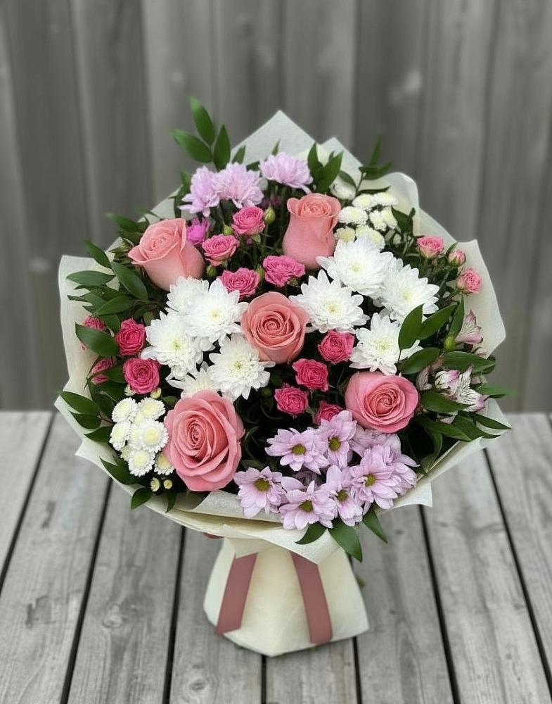 Букет цветов из: Альстромерии, Гвоздики, Розы и Хризантемы в Верхнее Синячихе
