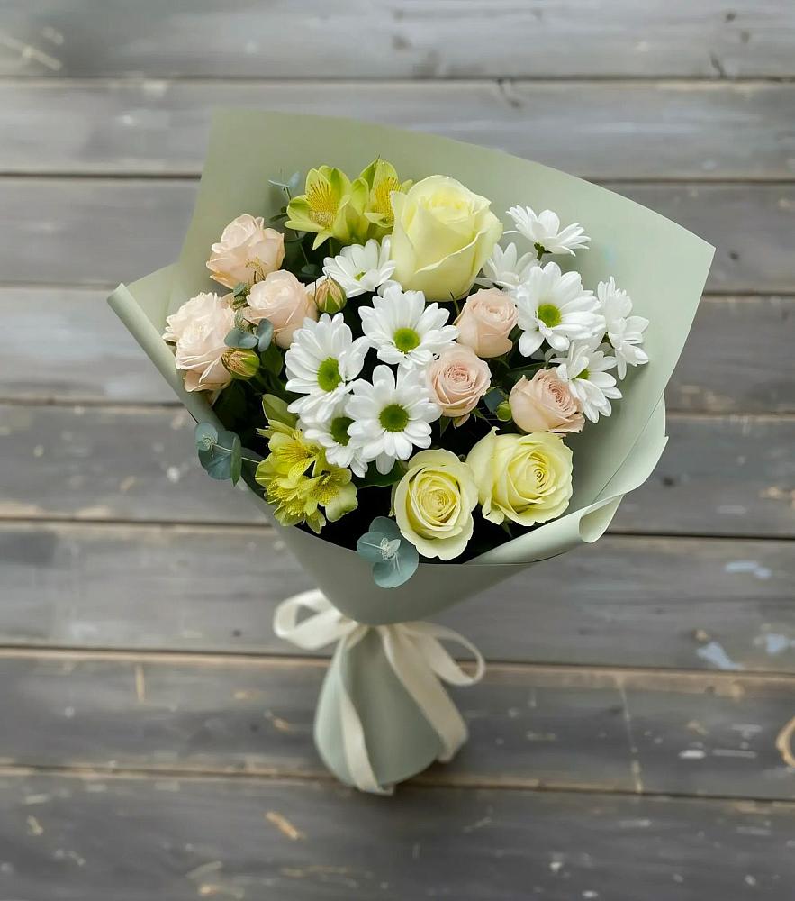 Букет цветов из: Альстромерии, Розы и Хризантемы в Верхнее Синячихе