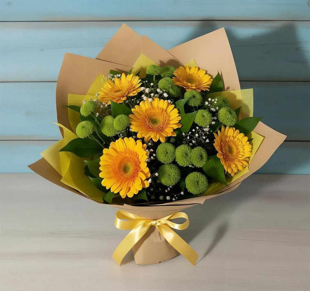 Букет цветов из: Герберы и Хризантемы в Верхнее Синячихе