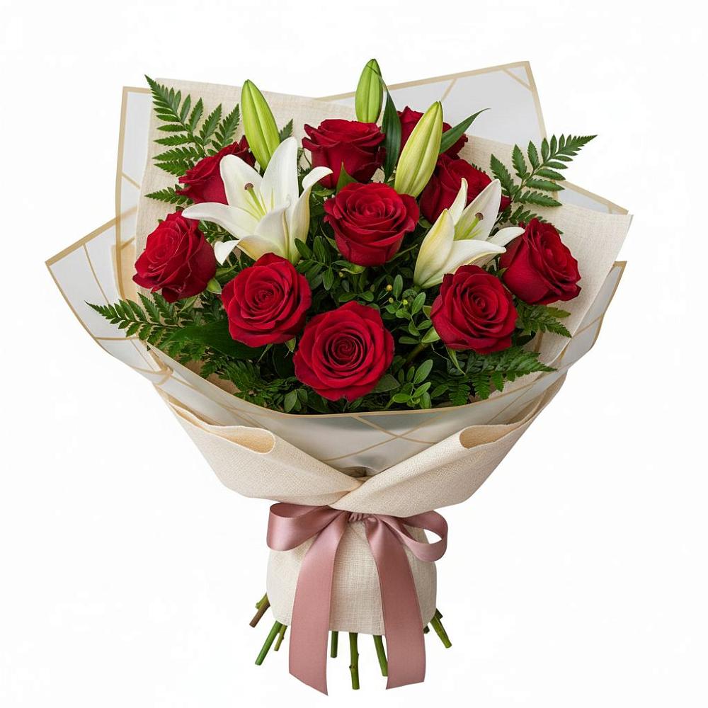 Букет цветов из: Лилии и Розы в Верхнее Синячихе