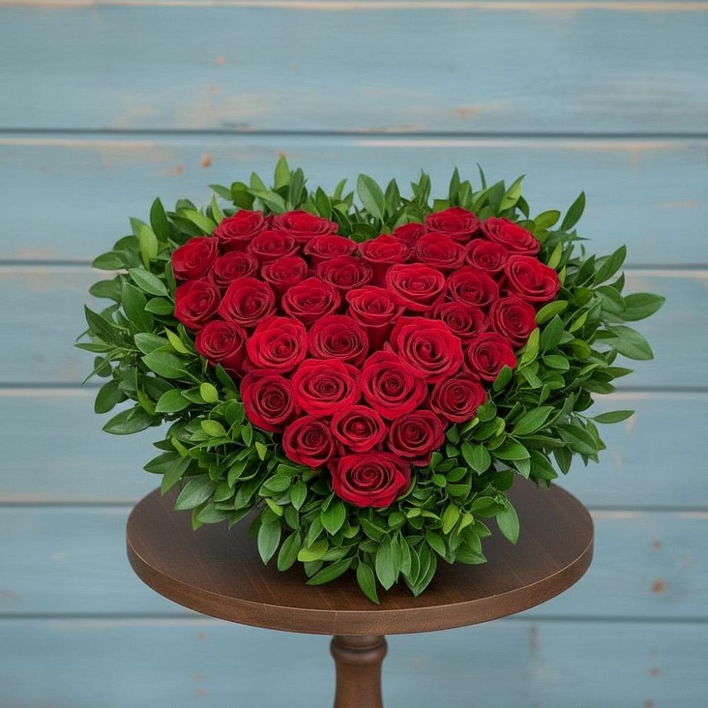 Цветочная композиция из Розы в виде сердца в Верхнее Синячихе