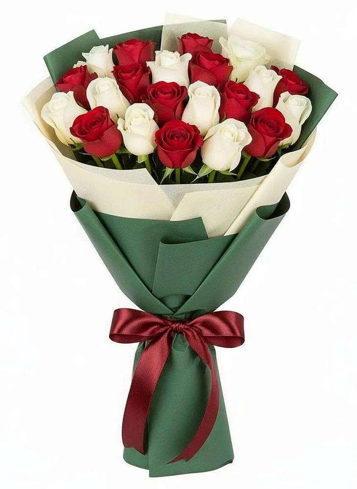 Букет Микс из красных и белых роз в Верхнее Синячихе
