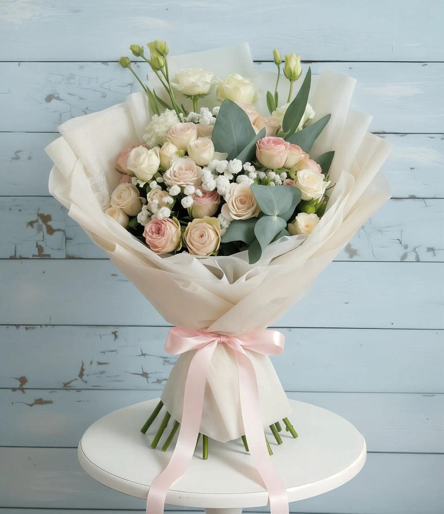 Букет цветов из: Розы и Лизиантусы в Верхнее Синячихе