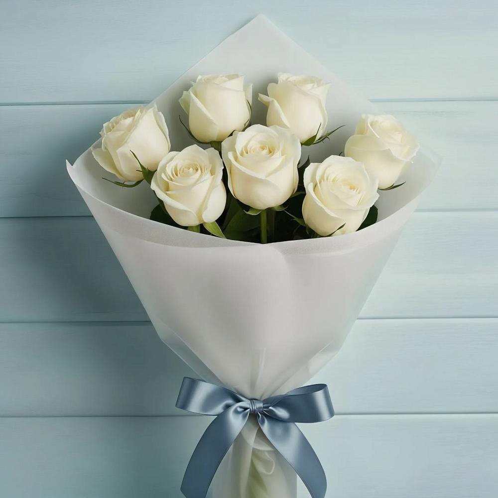 Букет 7 Белых роз Эдлесс Лав в Верхнее Синячихе