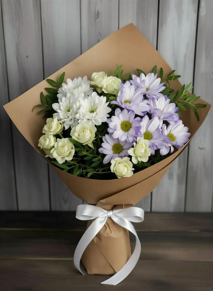 Букет цветов из: Хризантемы и Розы в Верхнее Синячихе